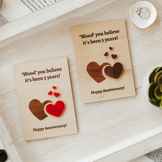 Personalized Wooden 5-Year Anniversary Card | Unique Wood Anniversary Gift