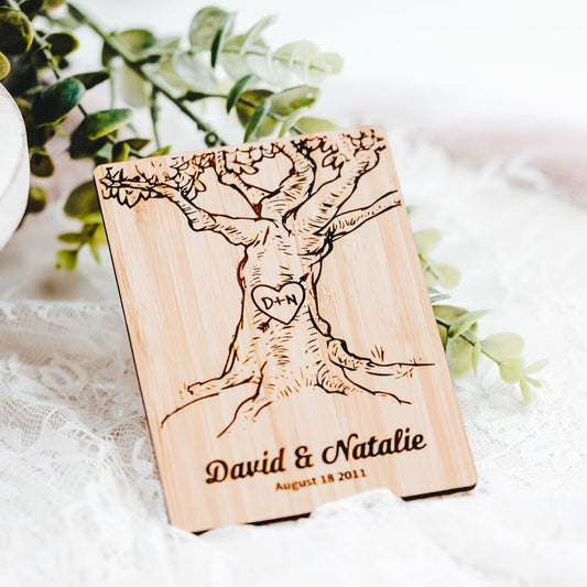 Celebrate with a Personalized Initials Carved Wood Anniversary Card