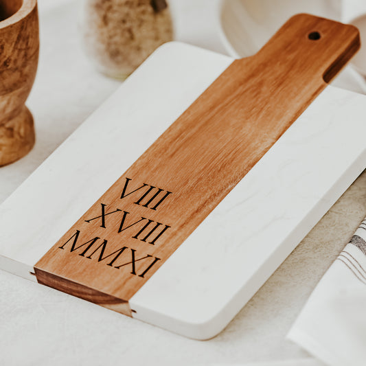 Engraved Cheese Board with Marble - Personalized Elegant Serving Board